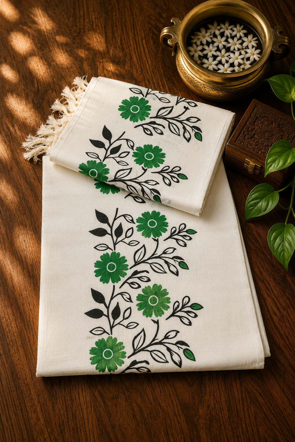 Floral Block Print Settu-Mundu 7