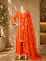 Velvet Organza Suit Set- Fanta Orange