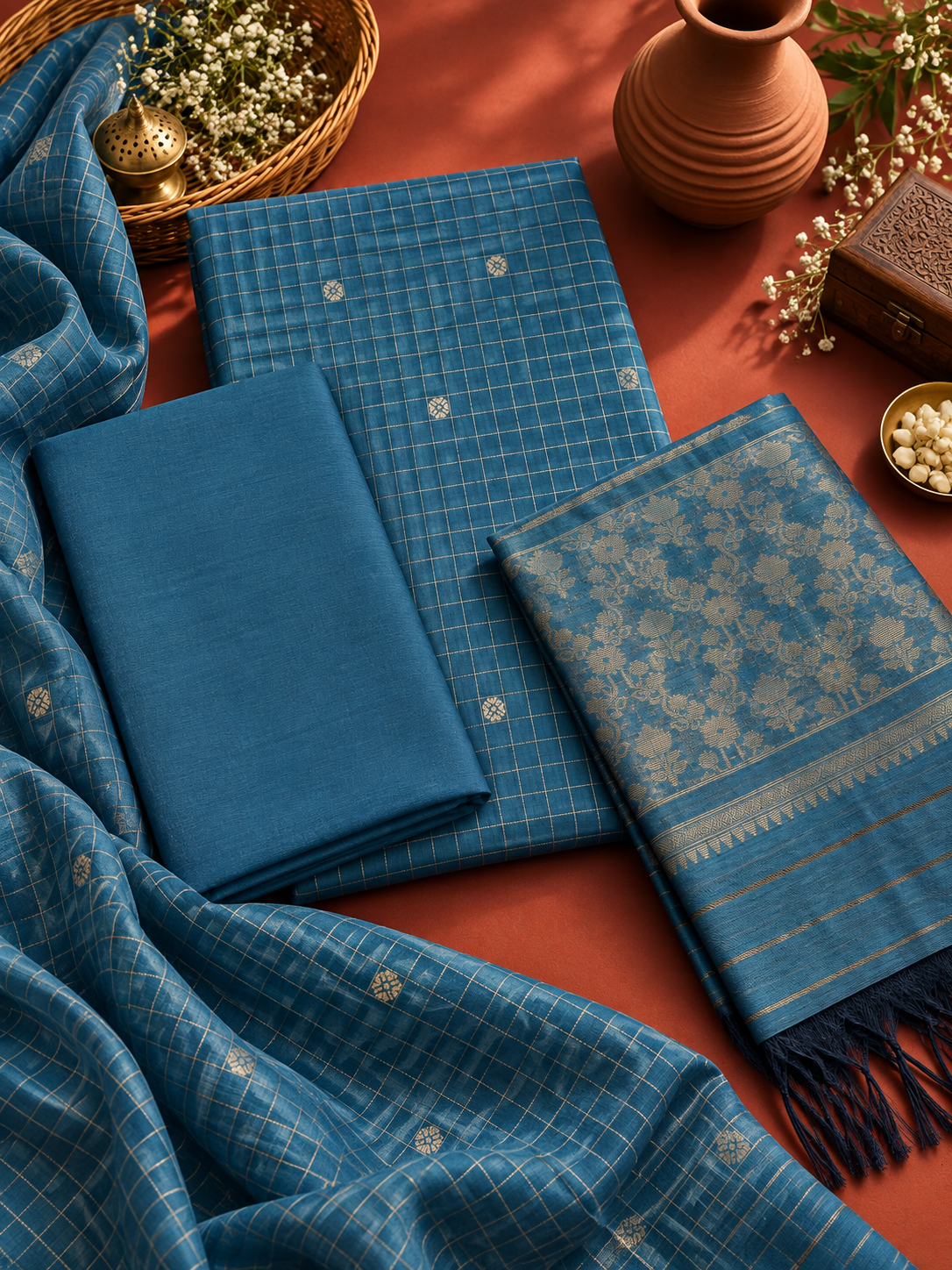 Sea Blue Silk Cotton Salwar Set