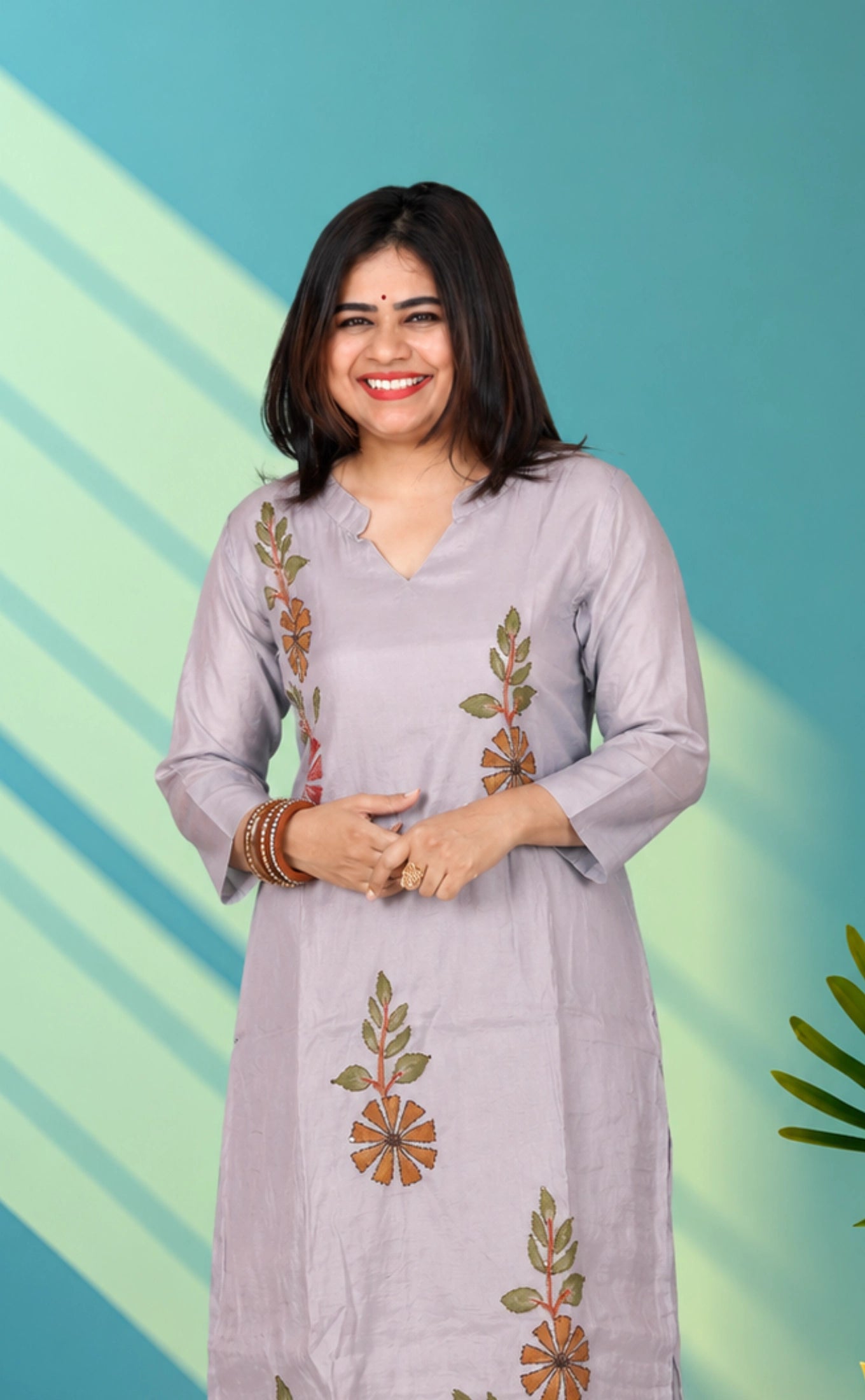 Mul chandery suit with thred work & sequence work - powder blue