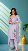 Mul chanderi suit set with hand embroidery - power blue