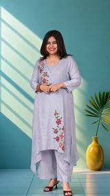 Mul chanderi suit set with hand embroidery - power blue