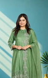 Mul chanderi suit set with cut work - Powder green