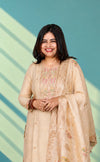 Mul tissue suit set with hand embroidery - Golden cream