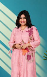 Mul chanderi suit set with thred work -Dusty rose set