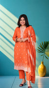 Mul chanderi suit set with embroidery - olive gold