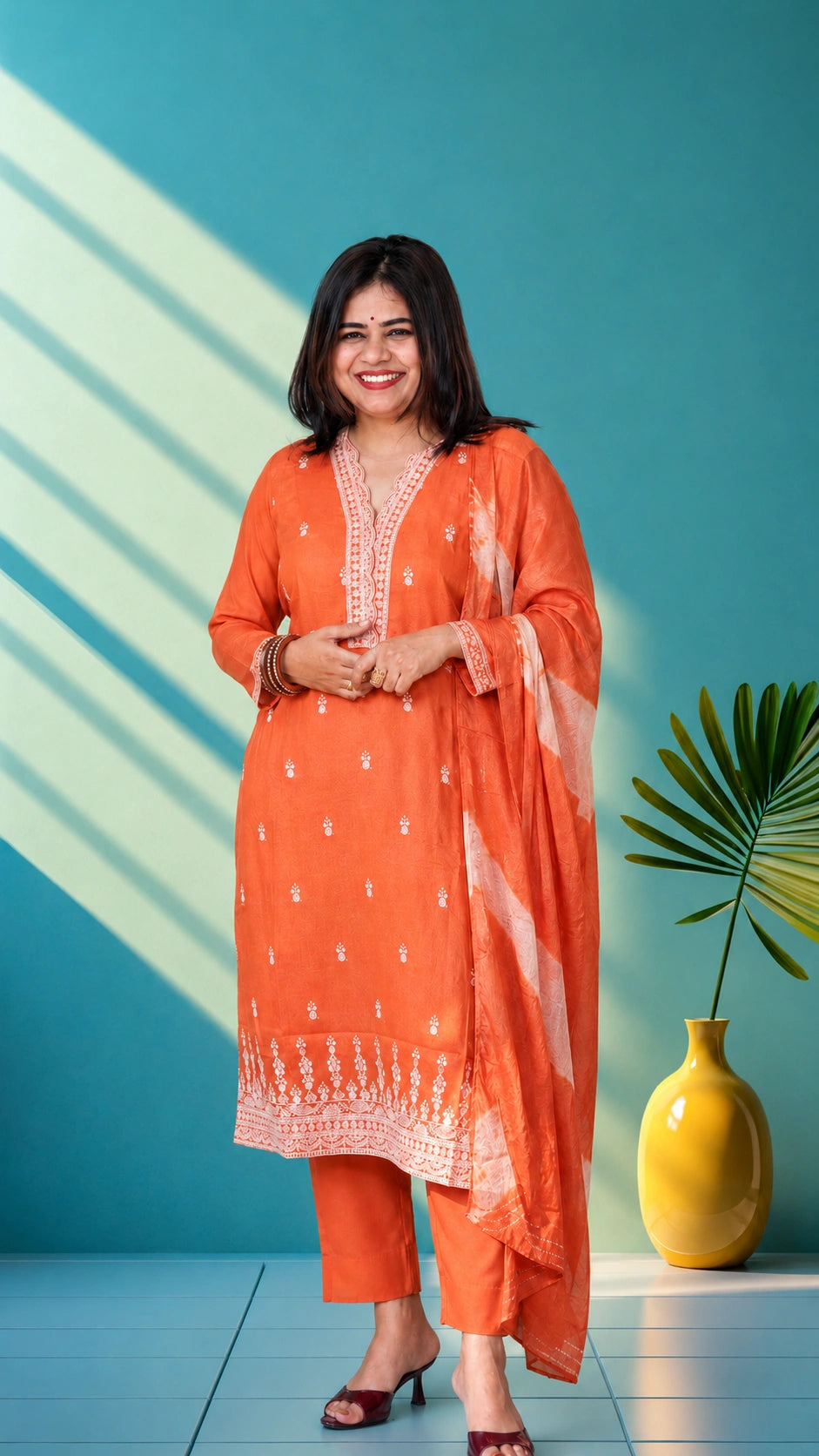 Mul chanderi suit set with embroidery - olive gold