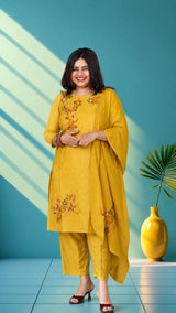 Pure linren suit set with embroidery - Soft purple
