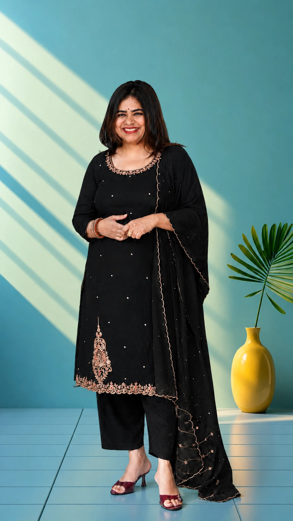 Muslin suit set with hand embroidery - Rastic orange