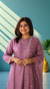 Muslin suit set with hand embroidery - Rastic orange