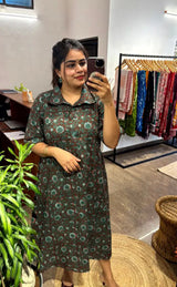 Harini Jahota Cotton Shirt Dress- Burned Maroon & Forest Green
