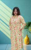 Veera Sanganeri Cotton Co-ord Set- Banana Yellow & Plum Red