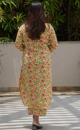 Veera Sanganeri Cotton Co-ord Set- Banana Yellow & Plum Red