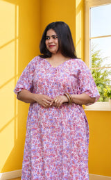 Nalini Sanganeri Cotton Kaftan Co-ord Set- Pastel Peach & Midnight Blue