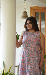 Neelima Sanganeri Cotton Sleeveless Co-ord Set- Bubble-gum Pink & Blue