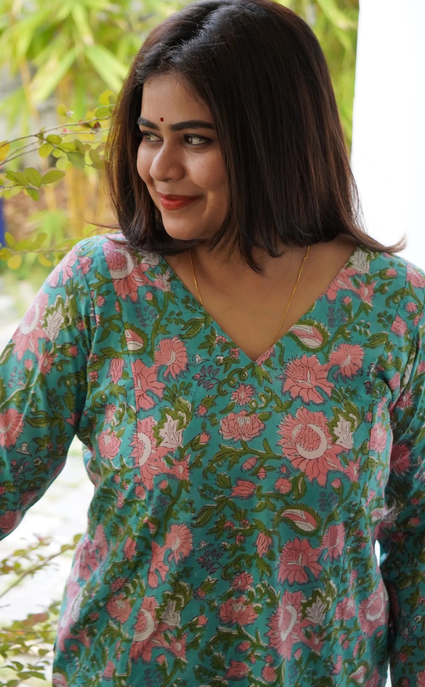 Kusuma Sanganeri Cotton Co-ord Set- Tifanny Blue & Pink