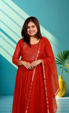 Mul chanderi suit set with hand embroidery - Rustic orange