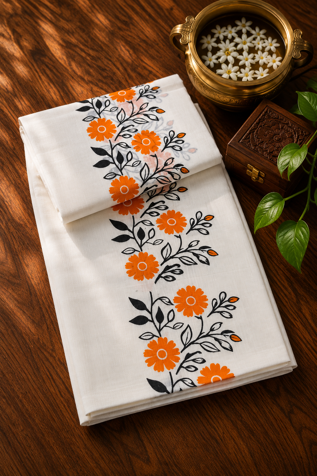 Floral Block Print Settu-Mundu 12