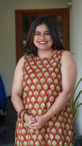 Padma Jahota Cotton Co-ord Set- Plum Red & Green