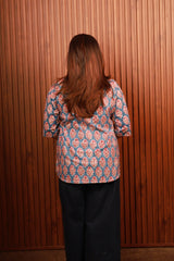 Neeraja True Blue Bagru Short Kurti With Collar