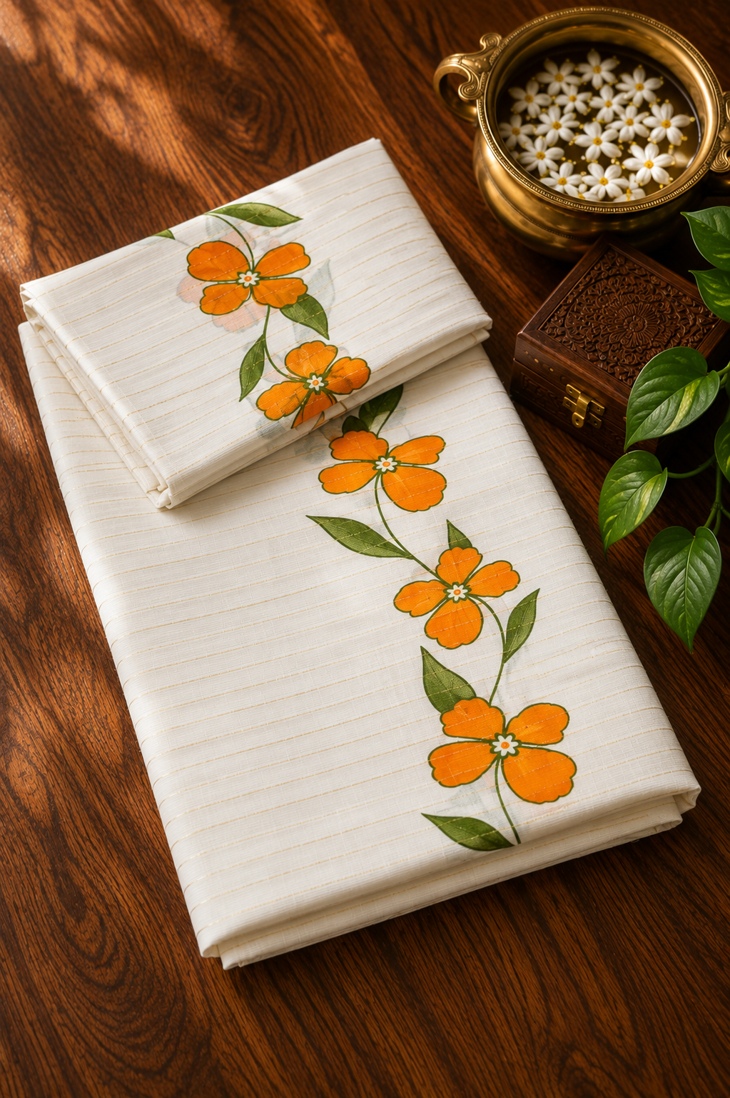 Floral Block Print Settu- Mundu 1