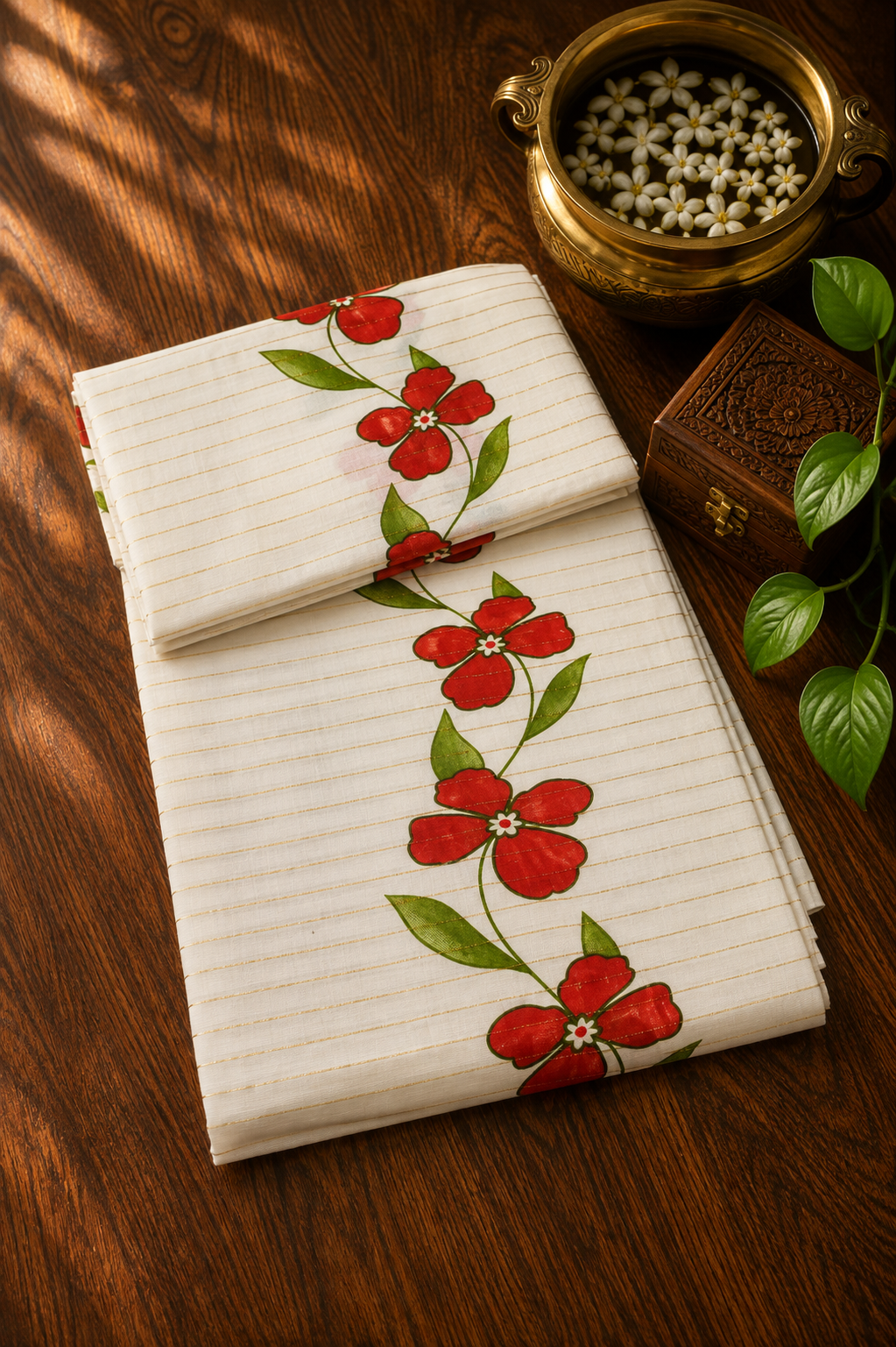 Floral Block Print Settu-Mundu 8
