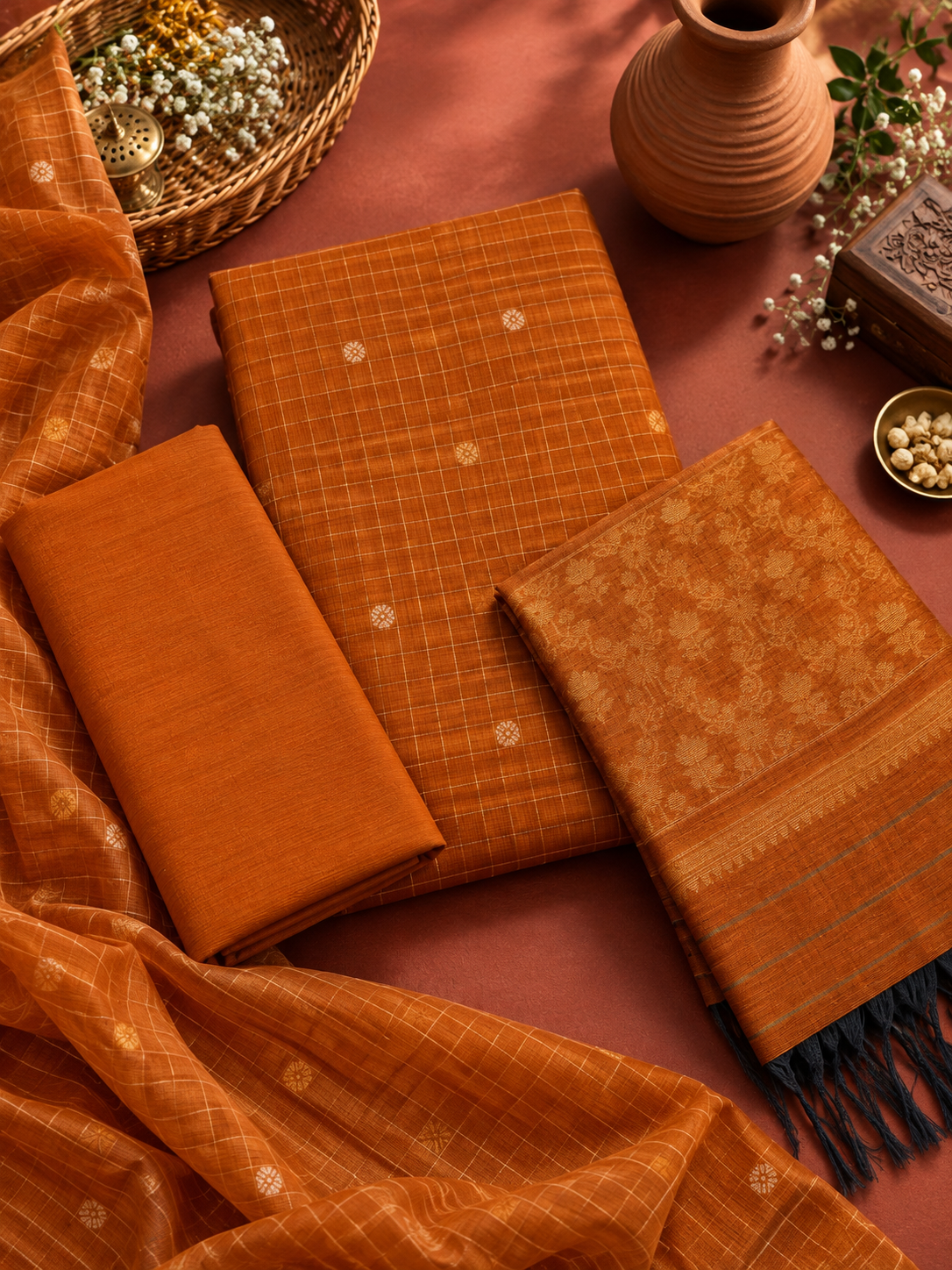 Burnt Orange Silk Cotton Salwar Set