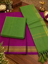 Magenta Mangalagiri Unstitched Suit Set