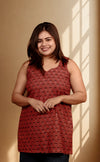 Rohini Maroon Ajrakh Sleeveless Short Kurti