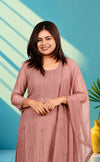 Mul chanderi suit set with thred work - Dusty mavve
