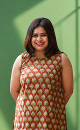 Padma Jahota Cotton Co-ord Set- Plum Red & Green