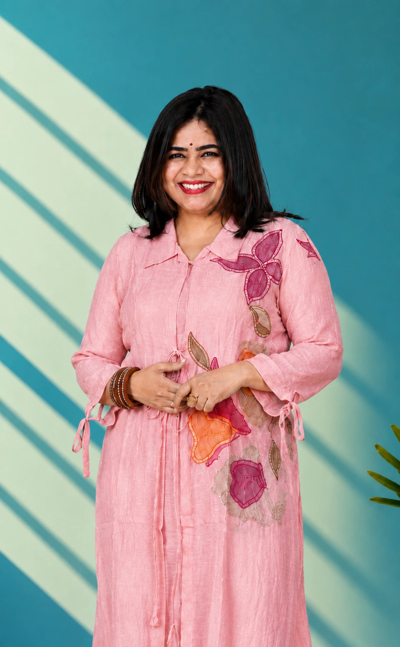 Mul chanderi suit set with thred work -Dusty rose set