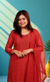 Mul chandery suit with thred work - Olive green