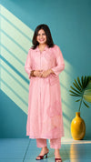 Mul chanderi suit set with thred work -Dusty rose set