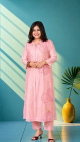 Mul chanderi suit set with thred work -Dusty rose set
