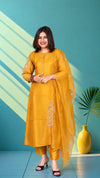 Mul chanderi suit set with cut work - Haldi yellow