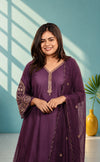Mul chanderi suit set - Tomato red