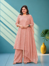Mul chandeeri suit set wih hand embroidery - Sand bege