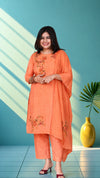 Pure linren suit set with embroidery - Soft purple
