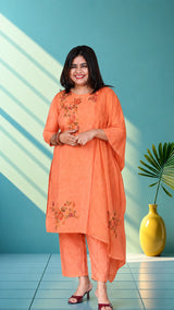 Pure linren suit set with embroidery - Soft purple