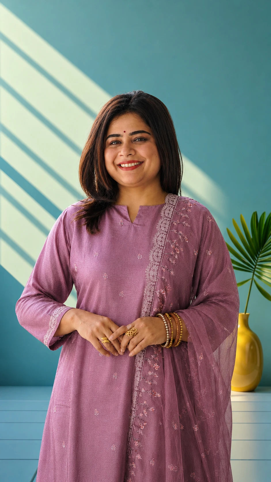 Muslin suit set with hand embroidery - Rastic orange