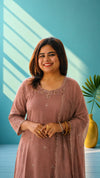 Crepe Silk suit set with hand embroidery - Mavve pink