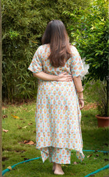 Hema Bagru Kaftan Co-ord Set- Powder Blue & Pink