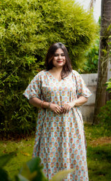 Hema Bagru Kaftan Co-ord Set- Powder Blue & Pink