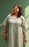 Hema Bagru Kaftan Co-ord Set- Powder Blue & Pink