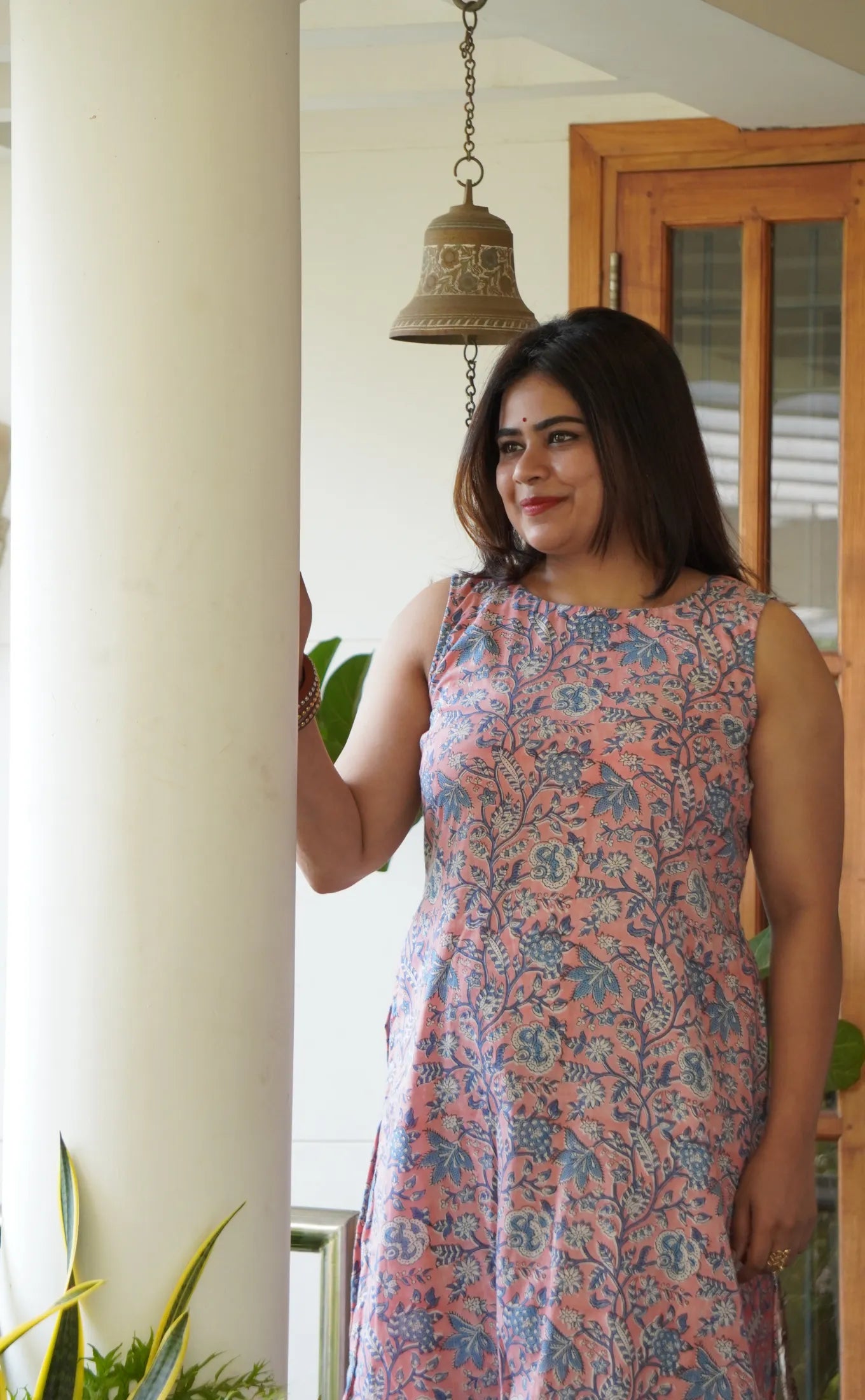 Neelima Sanganeri Cotton Sleeveless Co-ord Set- Bubble-gum Pink & Blue