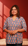 Neeraja True Blue Bagru Short Kurti With Collar