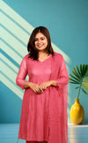 Mul chanderi suit set with hand embroidery - Mauve pink