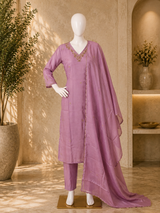 Mul Chanderi Suit Set- Lilac