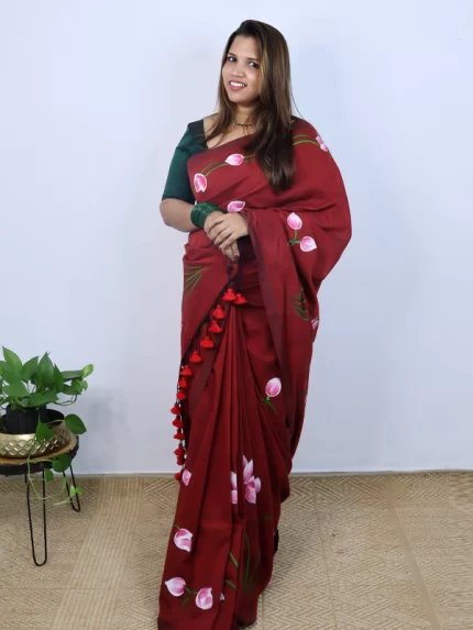 Maroon taamarai saree